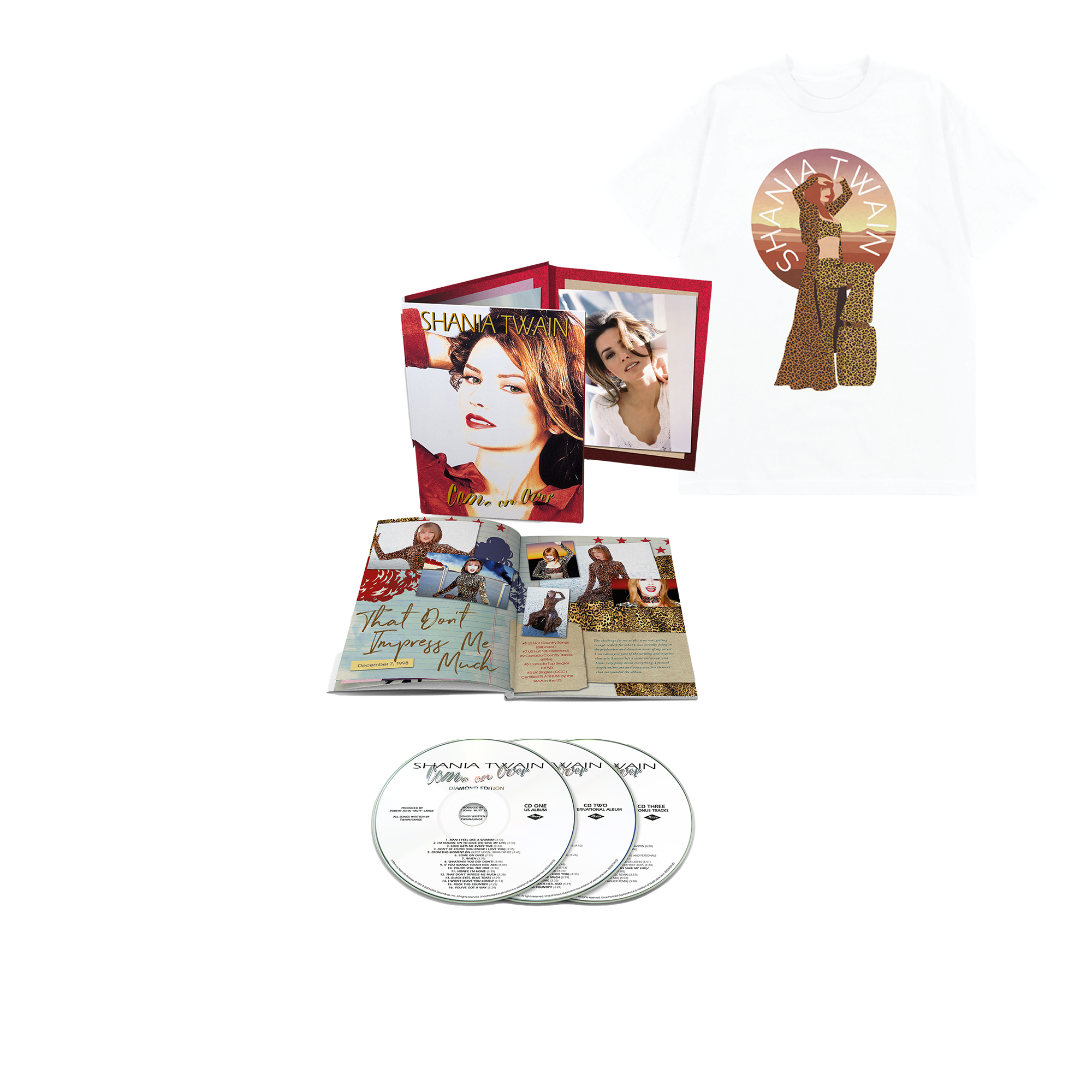 COME ON OVER DIAMOND EDITION (US) 3CD & THAT DON'T IMPRESS ME MUCH 25TH ANNIVERSARY T-SHIRT
